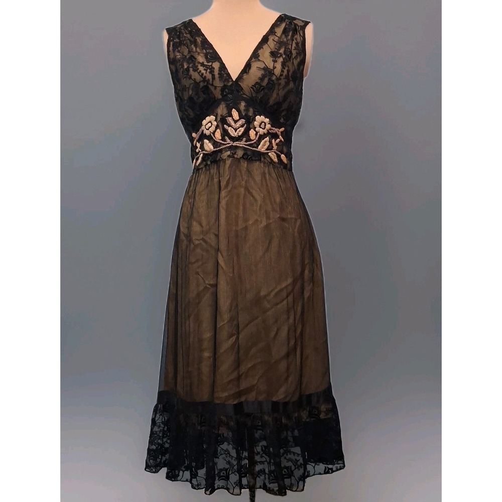 Hale Bob Silk Embroidered Romantic Lace Gothic Whimsigoth Babydoll Dress Sz S